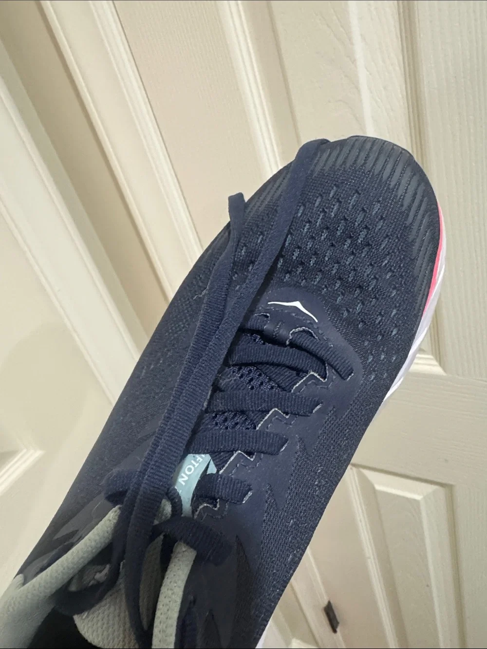 Hoka/Women's Navy Running Shoes with Mint Collar and Coral Trim/7.5/LIKE NEW!